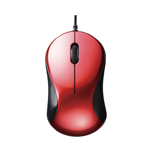 有線　静音　３ボタンマウス　レッド画像