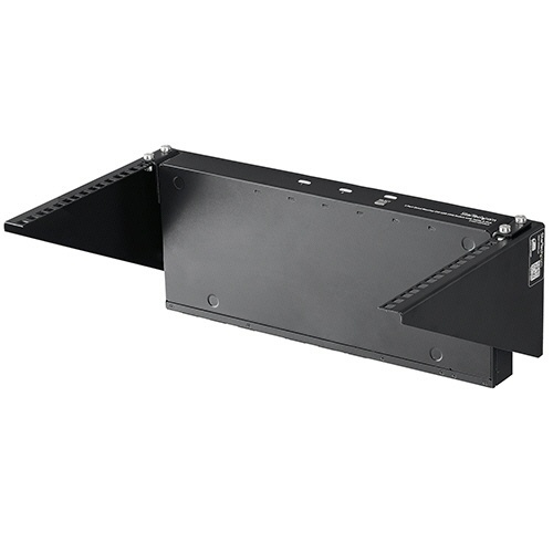 スチール製垂直型ラックマウントブラケット(6U/19型)　ブラック　1台 黒いスチール製のラックマウントブラケットが直立している様子