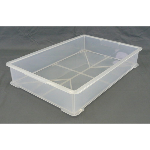 もち箱　フードテナー　57×38×10cm　本体　クリア 透明な容器が真上から見える状態、内側に食材が配置されている。