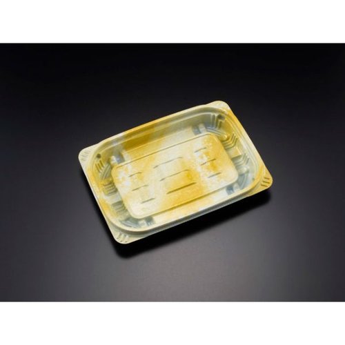 軽食容器 バイオデリカ キープ260B K-おんわイエロー リスパック 透明な軽食容器が側面から見える状態、明るい色合いと蓋のデザインが特徴。