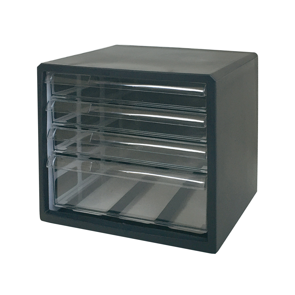 カラーレターケース　ブラック　浅型3段・深型1段