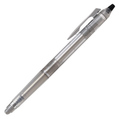 ゲルインキボールペンフリクションボールノックゾーン　細字0.7mm　黒(軸色ニュートラルクリア)　1本 クリアな軸色で細身のペンが直立している様子