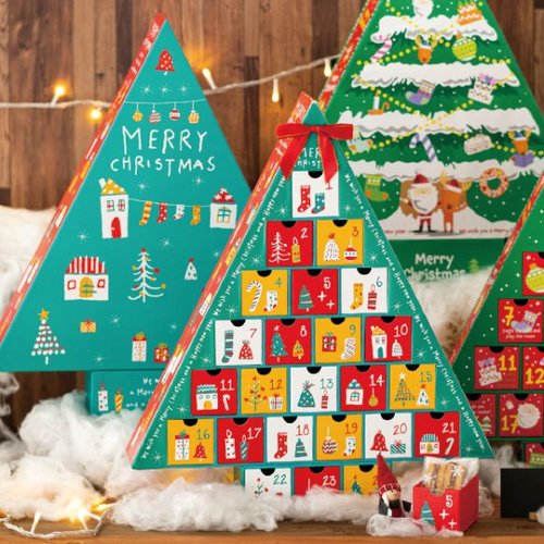 クリスマスドリームアドベントカレンダー-1(1個) ヘッズ カラフルなデザインのパッケージが並んでいる様子