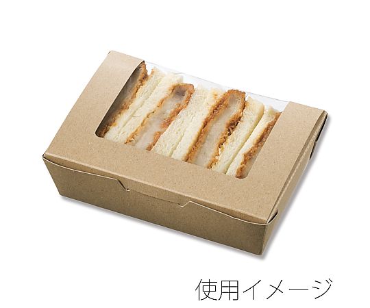 食品容器 窓付きフードBOX M クラフト 20枚 クラフト紙製のフードボックスが並ぶ様子、透明窓から内部が覗けるデザイン