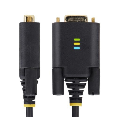 USB-RS232Cシリアル変換ケーブル　クロス　1m　ブラック　1本 黒いケーブルが平らに広げられている様子