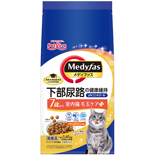 ﾒﾃﾞｨﾌｧｽ 室内猫 毛玉ｹｱﾌﾟﾗｽ 7歳から ﾁｷﾝ&ﾌｨｯｼｭ味 (235g×6袋) 1ﾊﾟｯｸ画像