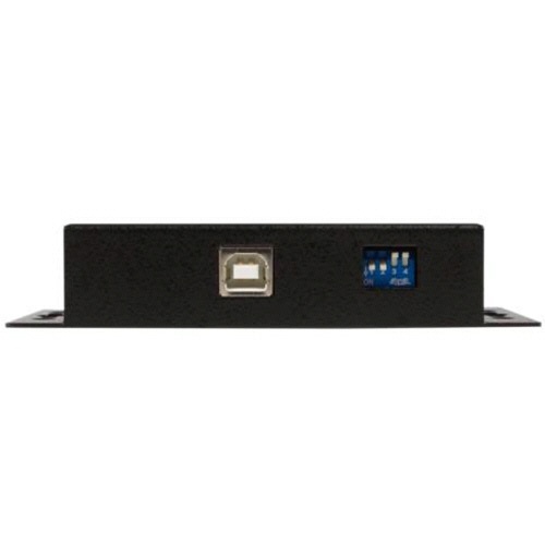 産業用USB-1ポートRS422/RS485シリアル変換絶縁型アダプタ　ブラック　1個 黒い絶縁型アダプタの正面と側面が見える状態