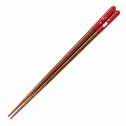 箸 20.5cm 華うさぎ 食洗機対応 木製 赤画像