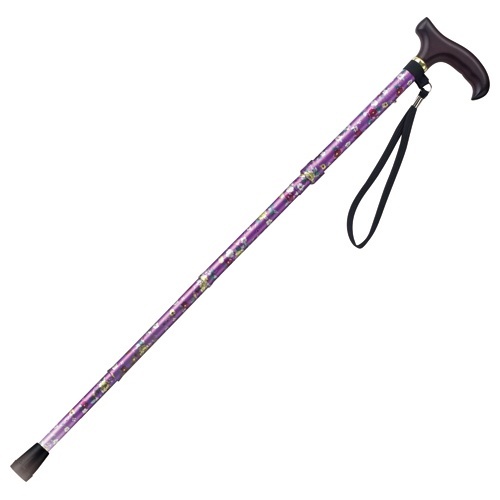 ささえ　4つ折伸縮ステッキ　V4型タイプ　76-88cm　花柄　紫　1本画像