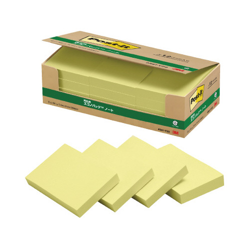 ポストイット　再生紙ノート　７５×５０　黄１２冊画像