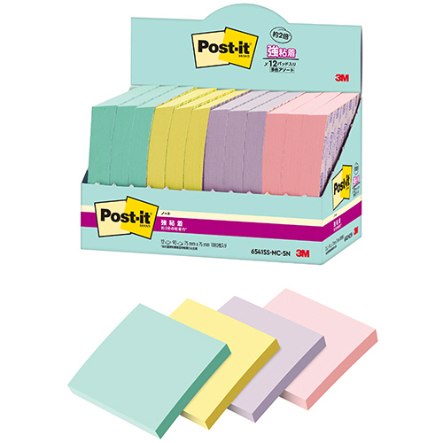 ﾎﾟｽﾄ･ｲｯﾄ 強粘着ﾉｰﾄ ﾏﾙﾁｶﾗｰ5 75×75mm 4色 1ﾊﾟｯｸ(12冊)画像