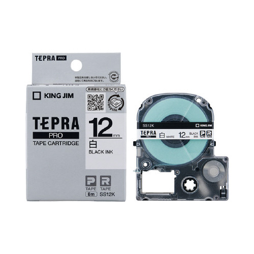 テプラ　ＰＲＯテープ　白ラベル　１２ｍｍ　黒文字画像