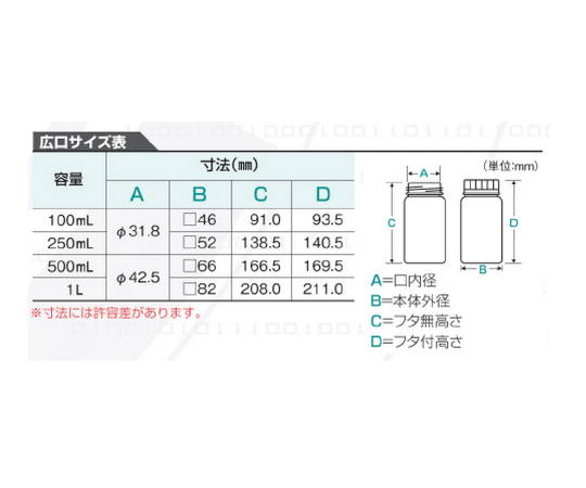 Jボトル角型 広口 遮光 100mL 滅菌済 200本 1573-01 透明な容器が整然と並んでいる様子