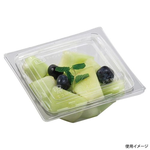 サラダ容器 APアングル 13-13(46) 本体 エコ エフピコ 透明な容器が上から見える状態で、蓋が少し開いている。
