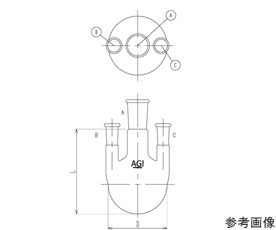 三ツ口フラスコ　側管垂直タイプ　10L　50/50・24/40画像