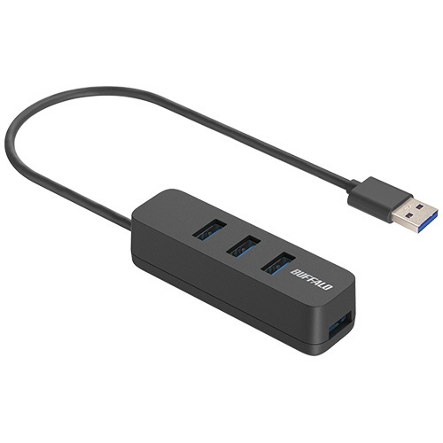 USB-A 3.2(Gen1)バスパワー上挿しハブ 磁石付 4ポート ブラック 1個