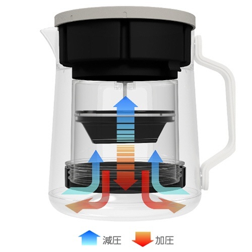 コールドブリューコーヒーメーカー　ダークグレー　1台 ダークグレーの筐体が目を引く横からの斜め撮影。