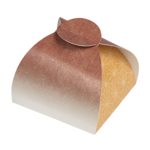 ギフト箱 包み小箱 和衣 茶橙 ヤマニパッケージ [ケース販売] 茶色い和風のパッケージが正面から見える状態で、リボンがかけられている。