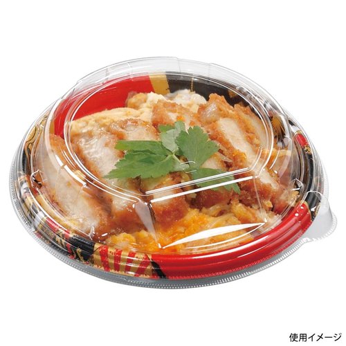 どんぶり容器 MFP-丸丼 18(V1) 本体 黒扇子内朱 エフピコ 黒色の丼容器に内朱の塗装が施された正面からの角度
