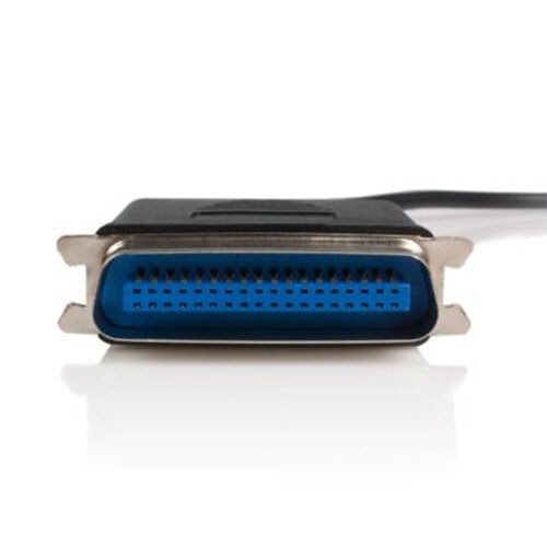 USB-パラレルプリンタアダプタ　3m　ブラック　1本 黒いケーブルが巻かれた状態で広がっている