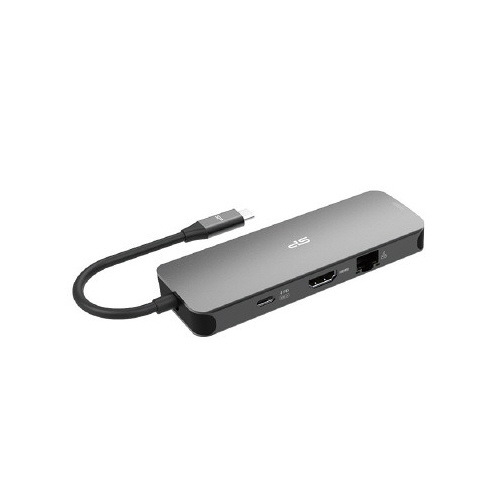 8-in-1　USB-Cドッキングステーション 角度を変えた商品の側面、ポートやコネクタが詳細に見える状態