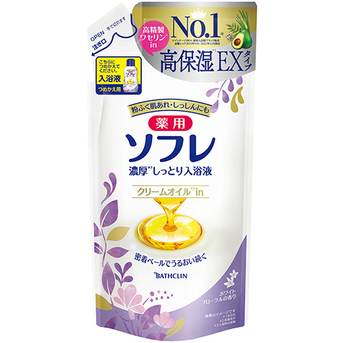 薬用ｿﾌﾚ 濃厚しっとり入浴液 ﾎﾜｲﾄﾌﾛｰﾗﾙの香り つめかえ用 400mL 1ﾊﾟｯｸ画像