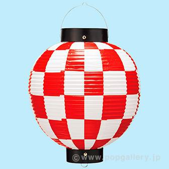 ビニール尺丸提灯（市松赤）画像
