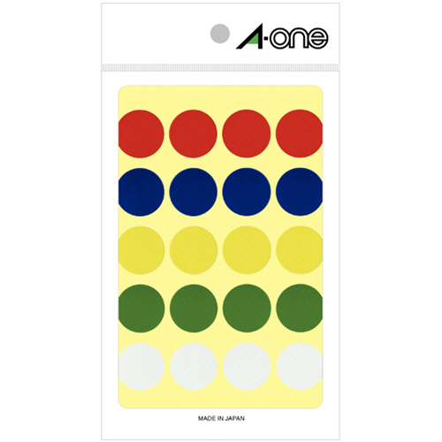 ｶﾗｰﾗﾍﾞﾙ 丸型 直径20mm ｱｿｰﾄﾀｲﾌﾟ 5色 1ﾊﾟｯｸ(220片:20片×11ｼｰﾄ)画像