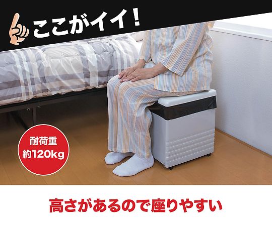 簡易ポータブルトイレ 折りたたまれた状況でスタンド部分が見える状態