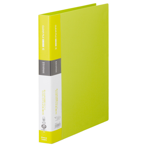 ｼﾝﾌﾟﾘｰｽﾞｸﾘｱｰﾌｧｲﾙ差し替え式A4ﾀﾃ30穴25ﾎﾟｹｯﾄ付属 背幅36mm黄緑1ｾｯﾄ(10冊)画像