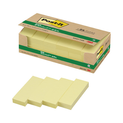 ポストイット　再生紙ふせん　７５×２５　黄２４冊画像