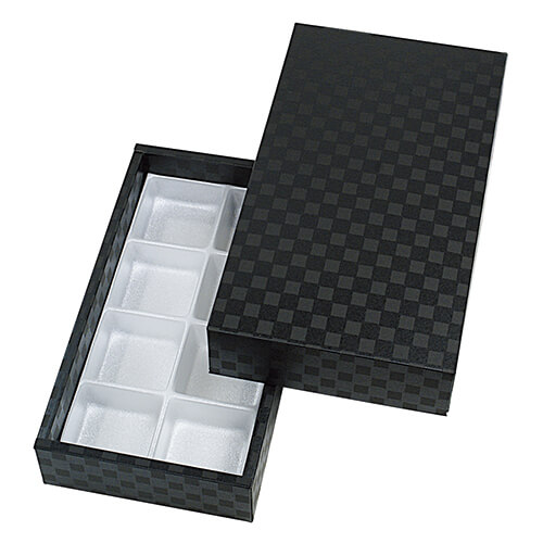 まんじゅう８ヶ用　市松柄　黒　トレー付画像