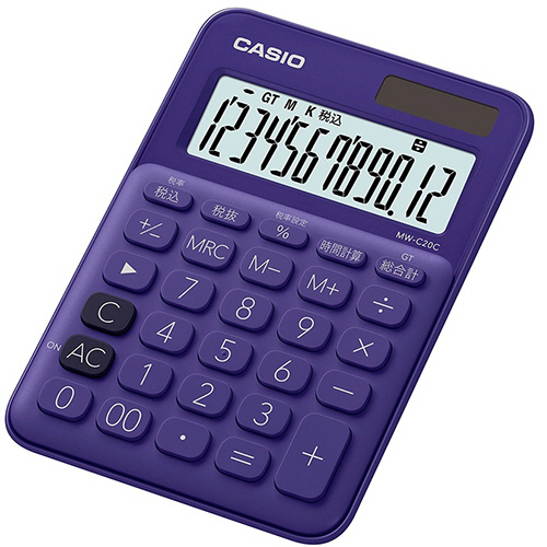 ｶﾗﾌﾙ電卓 ﾐﾆｼﾞｬｽﾄﾀｲﾌﾟ 12桁 ﾊﾟｰﾌﾟﾙ 1台画像