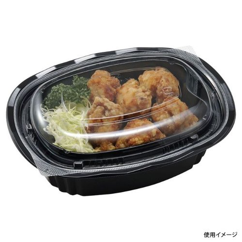 どんぶり容器 CY-丼 小判大深N 黒本体 エフピコチューパ 器の内側が見える状態で、黒い本体が強調されている