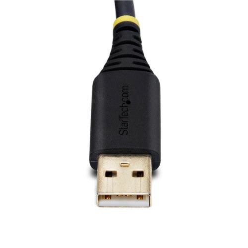 USB-RS232Cシリアル変換ケーブル　ストレート　61cm　ブラック　1本 ケーブルが全体的に伸びた状態で、滑らかな表面と一体型コネクタが確認できる様子