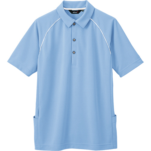 ﾊﾞｯｸｻｲﾄﾞﾎﾟｹｯﾄ付半袖ﾎﾟﾛｼｬﾂ(男性用) 二重編みﾆｯﾄ ｻｯｸｽ Lｻｲｽﾞ 1着画像