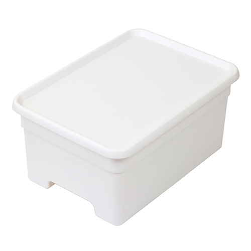 収納ボックス M 幅29×奥行40×高さ19cm オンボックス フタ付き プラスチック ホワイト画像