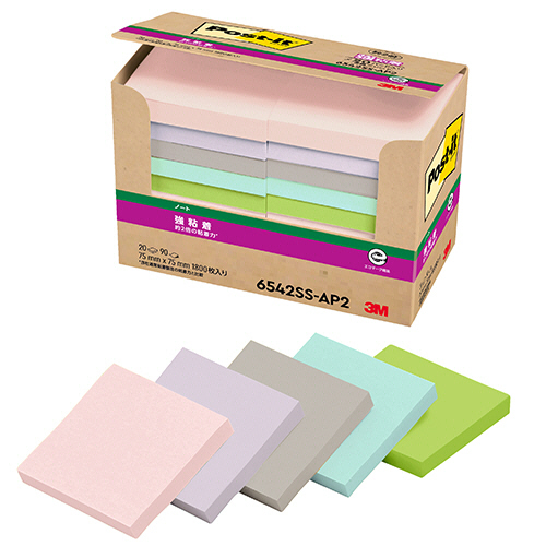 ﾎﾟｽﾄ･ｲｯﾄ 強粘着ﾉｰﾄ 再生紙 75×75mm ﾊﾟｽﾃﾙｶﾗｰ5色 1ﾊﾟｯｸ(20冊)画像