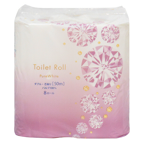 トイレットペーパー　ピュアホワイト　ダブル　芯あり　50m　1パック(8ロール)画像