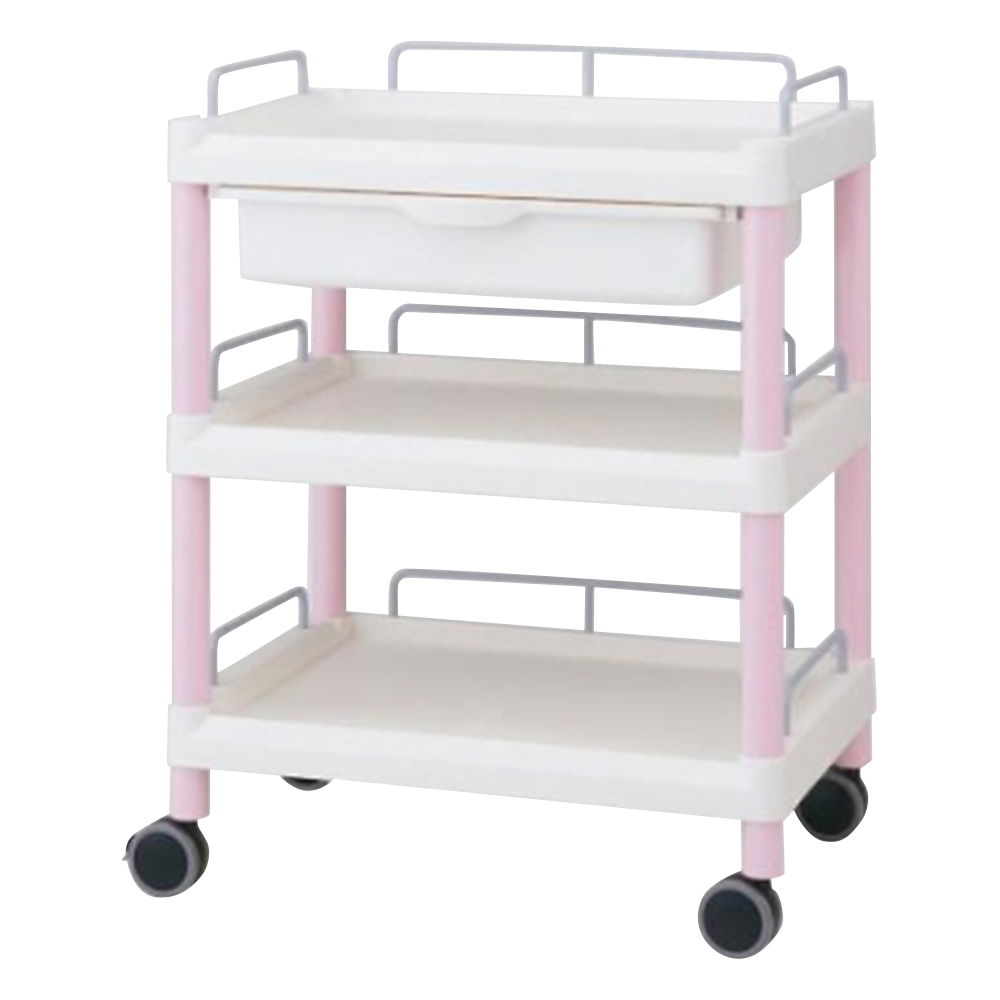 モバイルイージーカート(ガード枠付き：ピンク) 引出しあり 3段 645×444×835