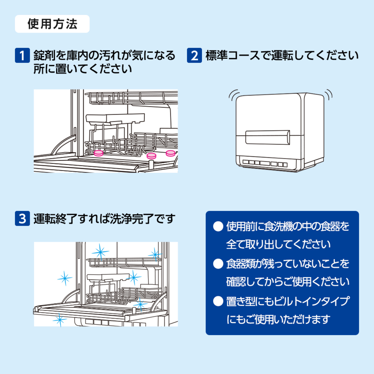 食洗機洗剤　食洗機庫内の一発洗浄 パッケージの上部から撮影され、詰め替え用の栓が付いた状態