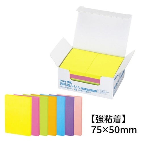 強粘着ふせん　Ｋ２　７５×５０　ネオン混色１０冊画像