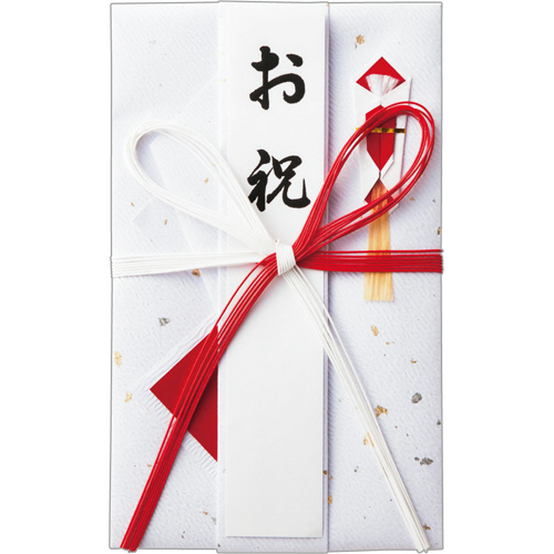 祝儀袋　金振赤白7木花結お祝　短冊付　1枚画像
