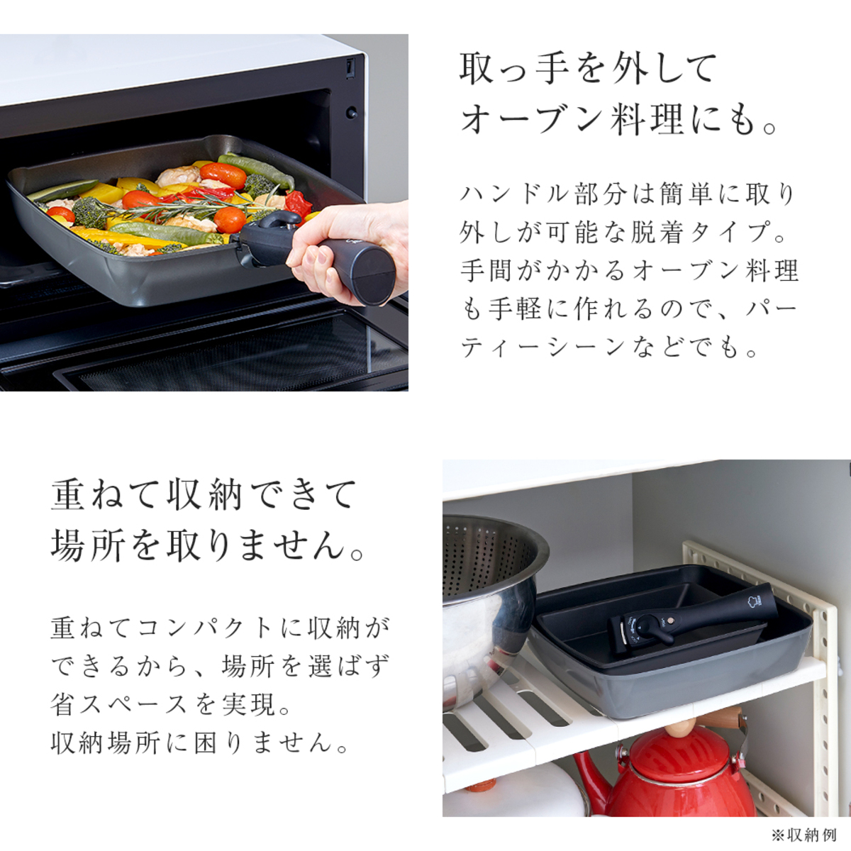 四角いフライパン　チタンシェフF/P蓋・ハンドル付　スクエアパン 持ち手が付いた蓋付きの四角いフライパンの上面が見える状態