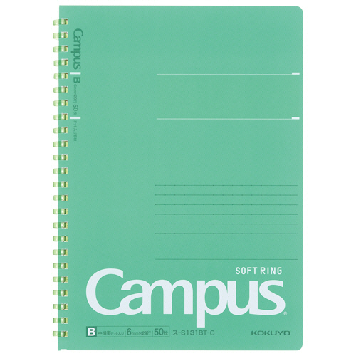 ｷｬﾝﾊﾟｽ ｿﾌﾄﾘﾝｸﾞﾉｰﾄ(ﾄﾞｯﾄ入り罫線 ｶｯﾄｵﾌ) A5 B罫 50枚 ｸﾞﾘｰﾝ 1冊画像