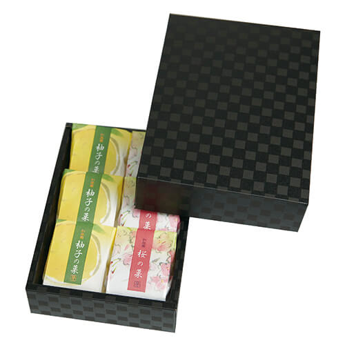 まんじゅう６ヶ用　市松柄　黒　トレー付画像