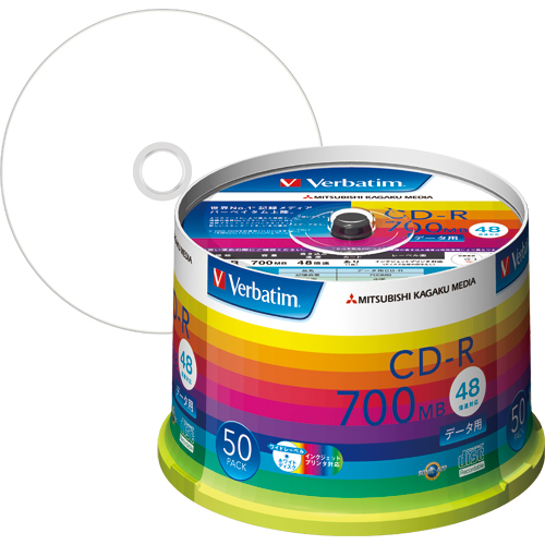 ﾃﾞｰﾀ用CD-R 700MB 48倍速 ﾎﾜｲﾄﾜｲﾄﾞﾌﾟﾘﾝﾀﾌﾞﾙ ｽﾋﾟﾝﾄﾞﾙｹｰｽ 1ﾊﾟｯｸ(50枚)画像