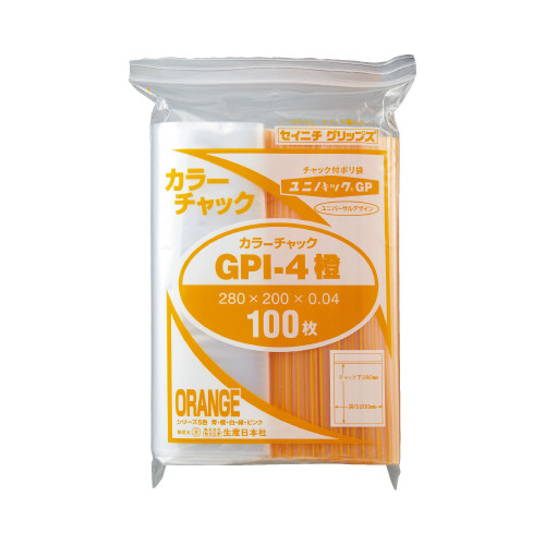 ユニパックカラーチャック橙Ｂ５　１００枚入画像