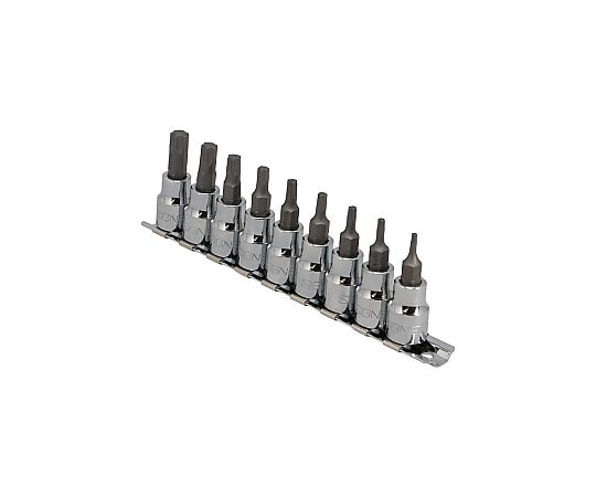 ヘクスローブビットソケットセット　9PCS　3/8DR セット全体が整然と並んだ状態で、ビットの種類が明確に確認できる様子