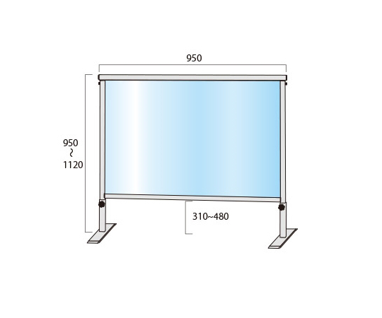 スライドパーテーション　600×900mm　（塩ビ仕様） 前面が明るい色合いで、水に強い塩ビ素材のパーテーションが直立している様子